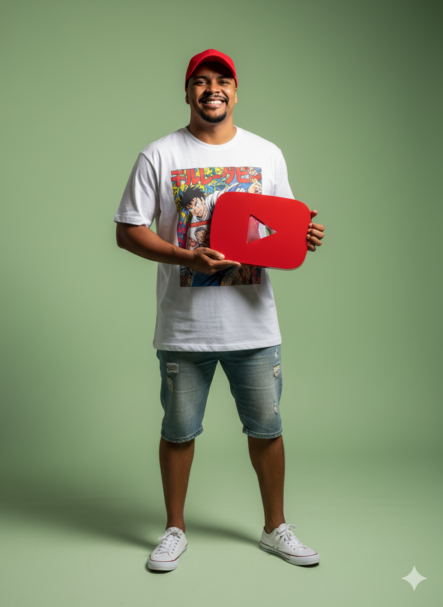 Gabriel Rock segurando logo do YouTube